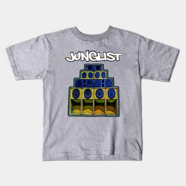 Junglist-Soundsystem-Blue Kids T-Shirt by AutotelicArt